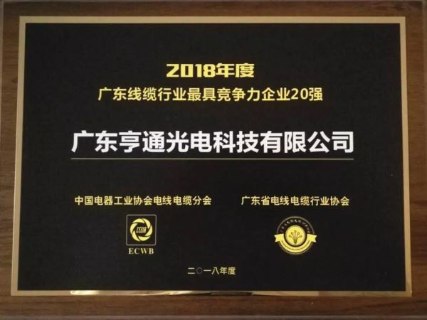 亨通连续四次荣登中国线缆行业最具竞争力企业10强榜首